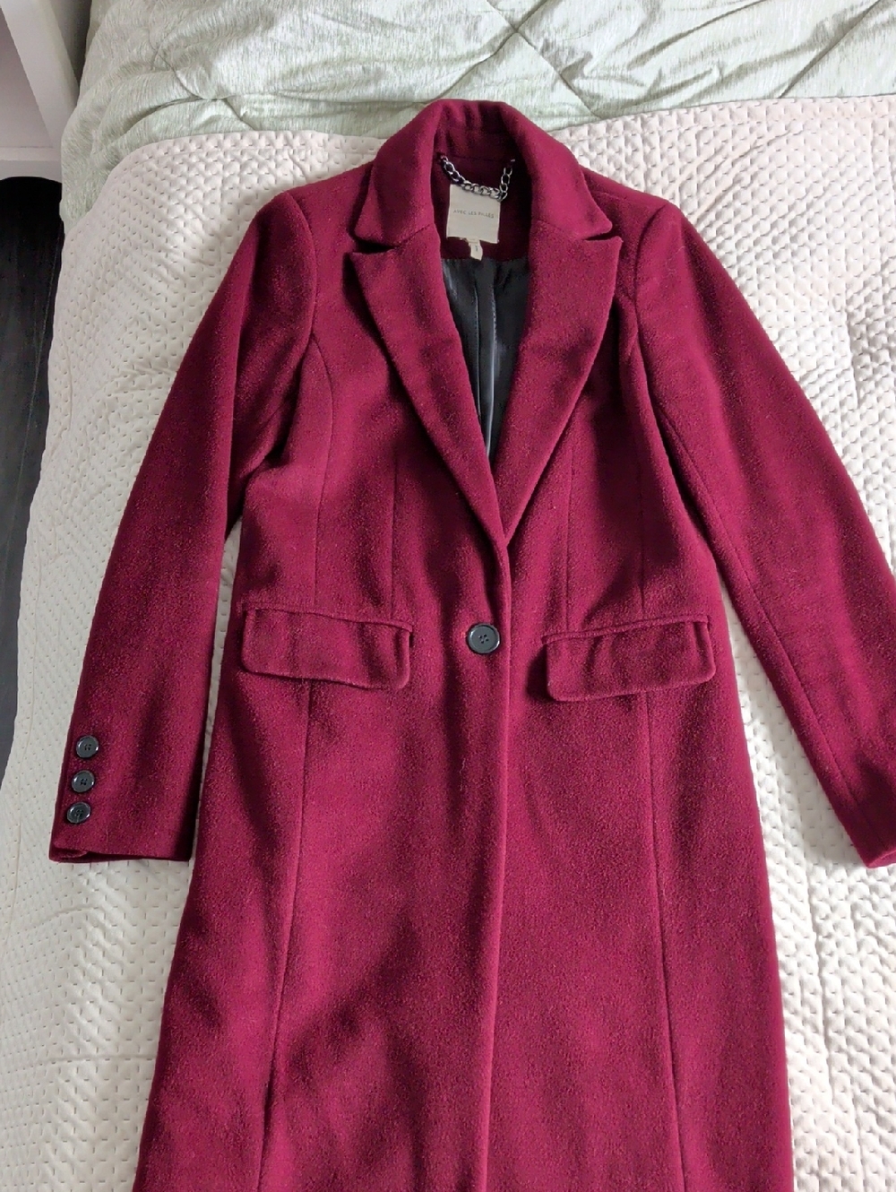 Avec Les Filles Burgundy Single-Button Pea Coat